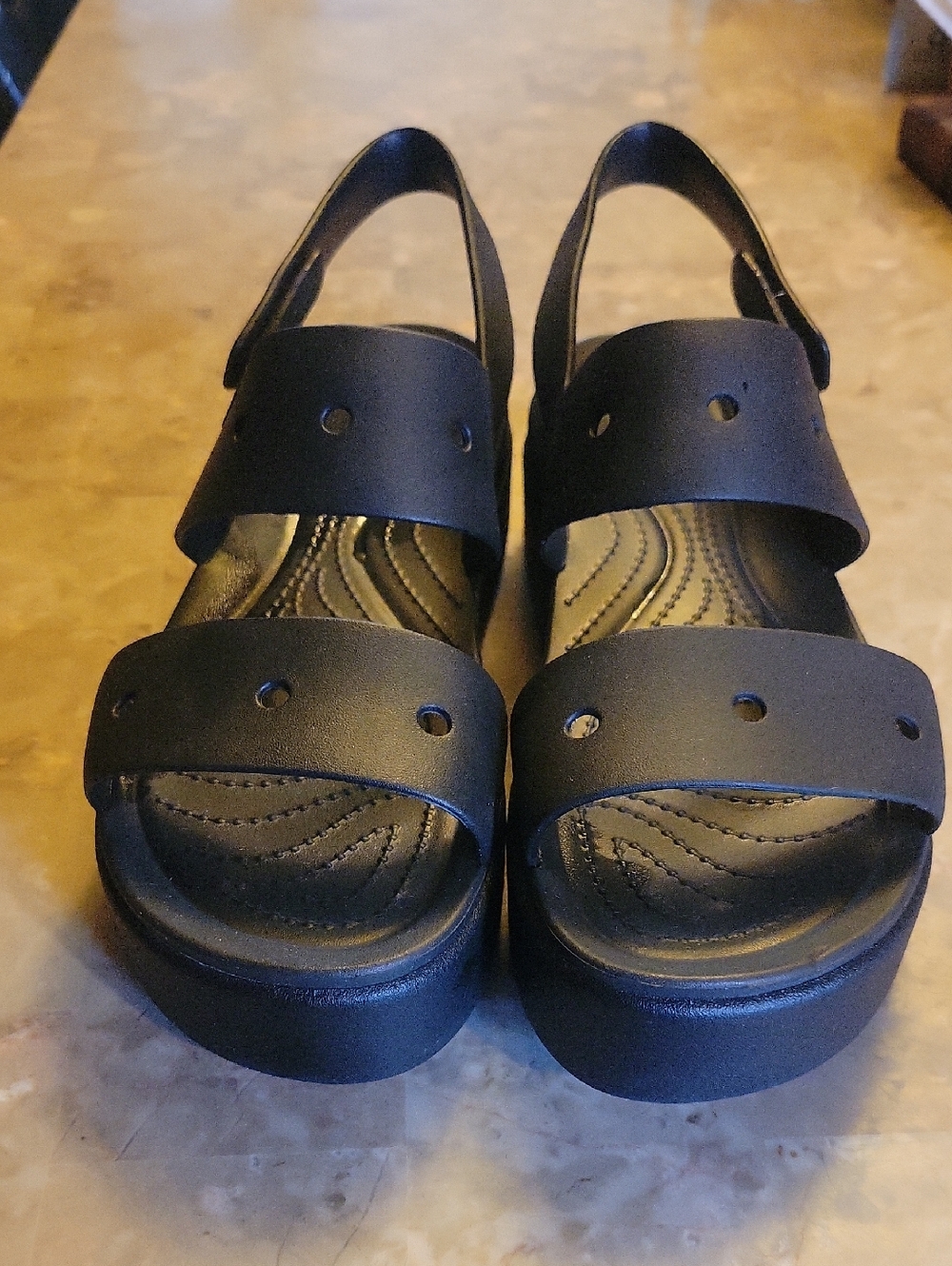 CROCS Women's Black Platform Double-Strap Slingback Sandals